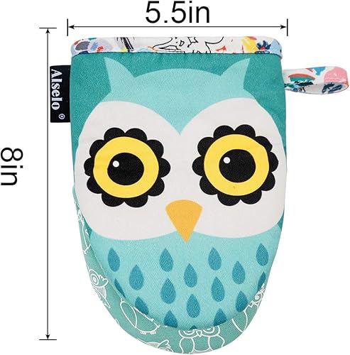 Miniatura 2 de Alselo Mini guantes de cocina 2 unidades de silicona resistentes al calor con agarre antideslizante y suave forro de algodón acolchado para un