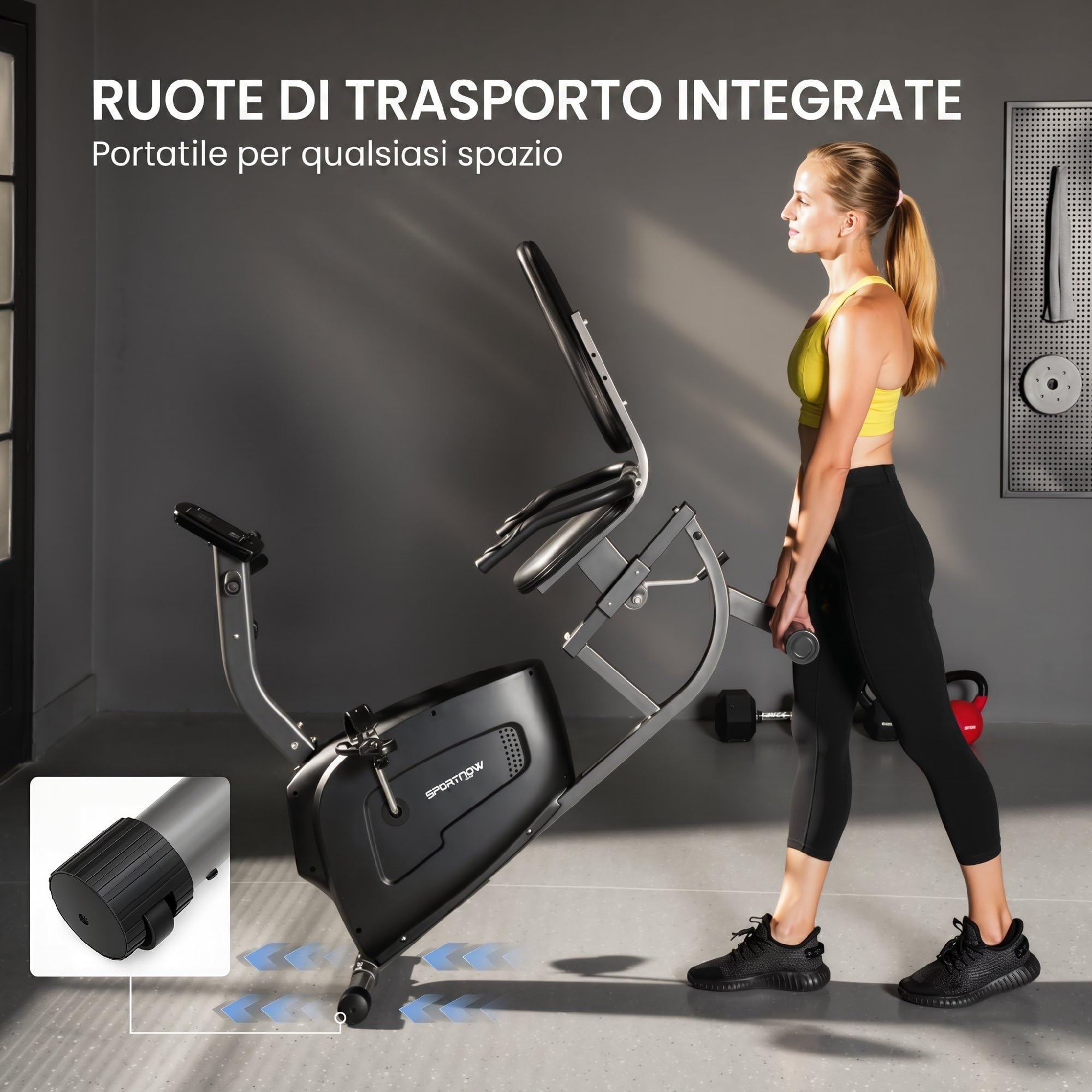 SPORTNOW Cyclette da Casa Orizzontale con Seduta Regolabile per Anziani | 8 Livelli di Resistenza Magnetica, Cyclette Recumbent, Schermo LCD, Sensore di Frequenza Cardiaca, Ruote