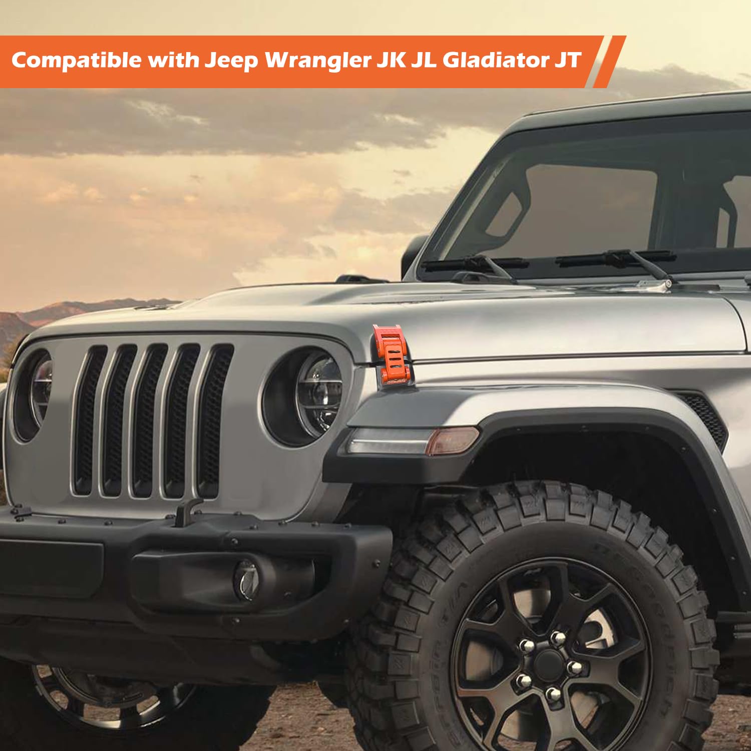 RT-TCZ for Wrangler Hood Latches Catch Kit Compatible with Jeep Wrangler JK JL Gladiator JT Orange Exterior Accessories 2pcs (3-Stripes)