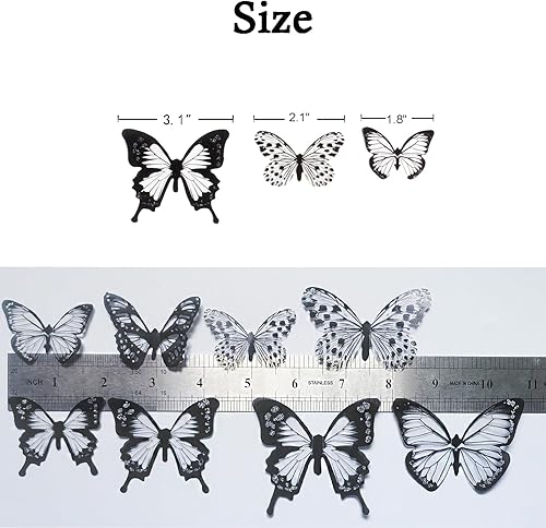 Miniatura 5 de Ewong 54 piezas de decoración de pared de mariposa 3D  Decoración de mariposa blanca y negra  Decoración de pastel de fiesta  Calcomanía de pared de