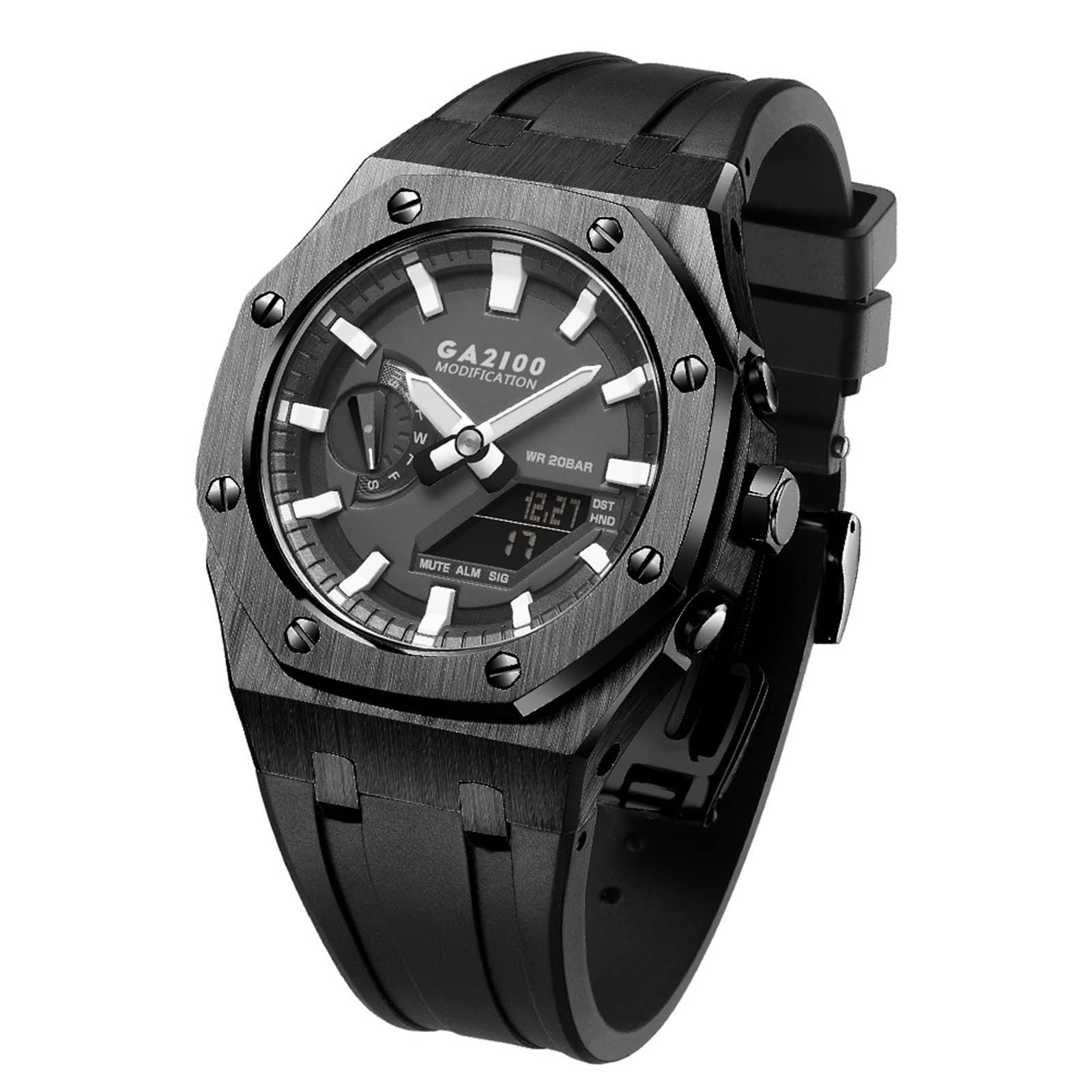 GA-B2100 MOD Kit For G-Shock GA-2110 GA-2100 Metal Watch Case Silicone Strap 316 Stainless Steel Modified Accessories Bracelet Bezel bands (Color : Black)