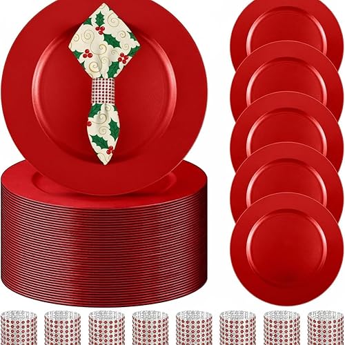 Tanlade El juego de 100 platos de carga a granel incluye 50 cargadores de platos de plástico y 50 servilleteros redondos de 13 pulgadas, cargadores Tanlade El juego de 100 platos de carga a granel incluye 50 cargadores de platos de plástico y 50 servilleteros redondos de 13 pulgadas, cargadores