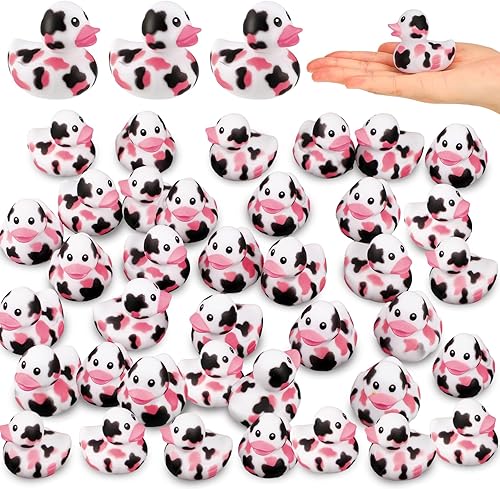 Poen 24 piezas de patos de vaca, mini pato de goma de vaca a granel, pato de goma divertido estampado de vaca, pato para bebé, juguete de baño con