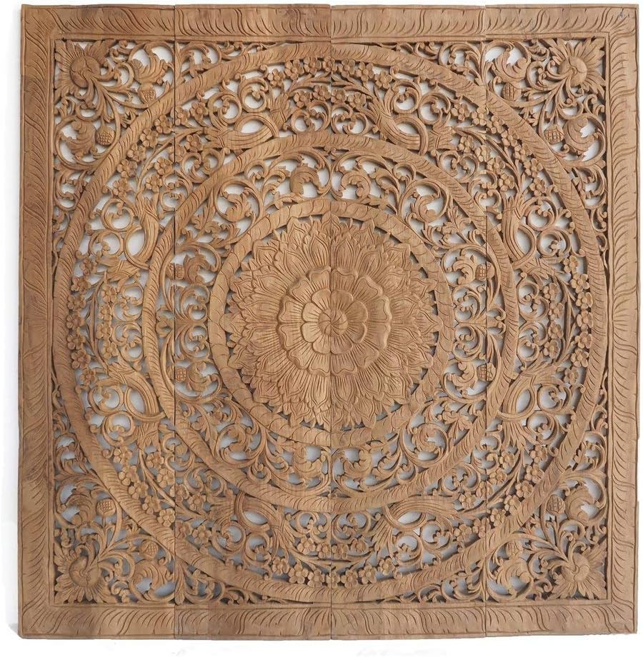 Wooden Plaques Decor Hand Carved In Reclaimed Teak Wood By Thai Artisans 48 Inches