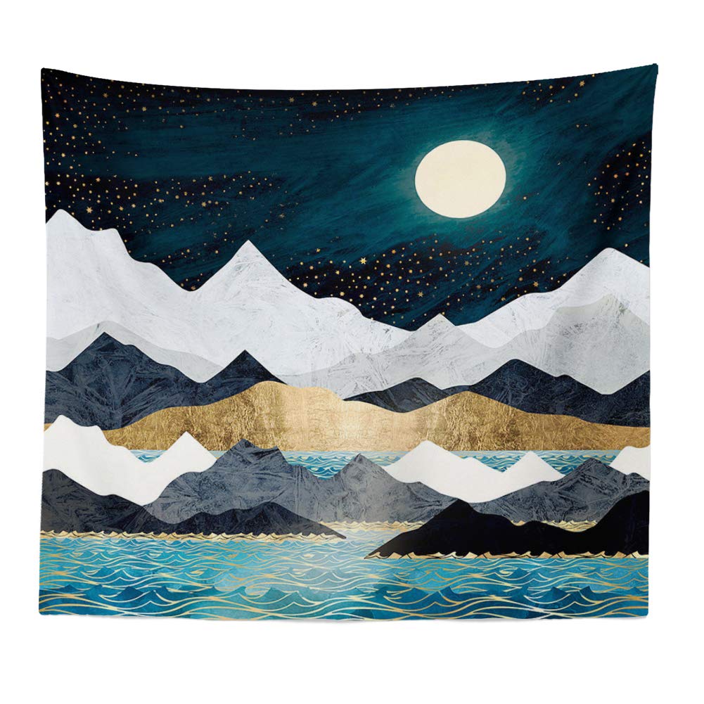 Boyouth Landscape03 Nature Landscape Tapestry Wall Hanging,Abstract Ocean Wave,Mountains And Starry Night Pattern Digital Print Art Wall Tapestries Home Decor,Mural,Beach Towel,59.1 Inch By 78.7 Inch