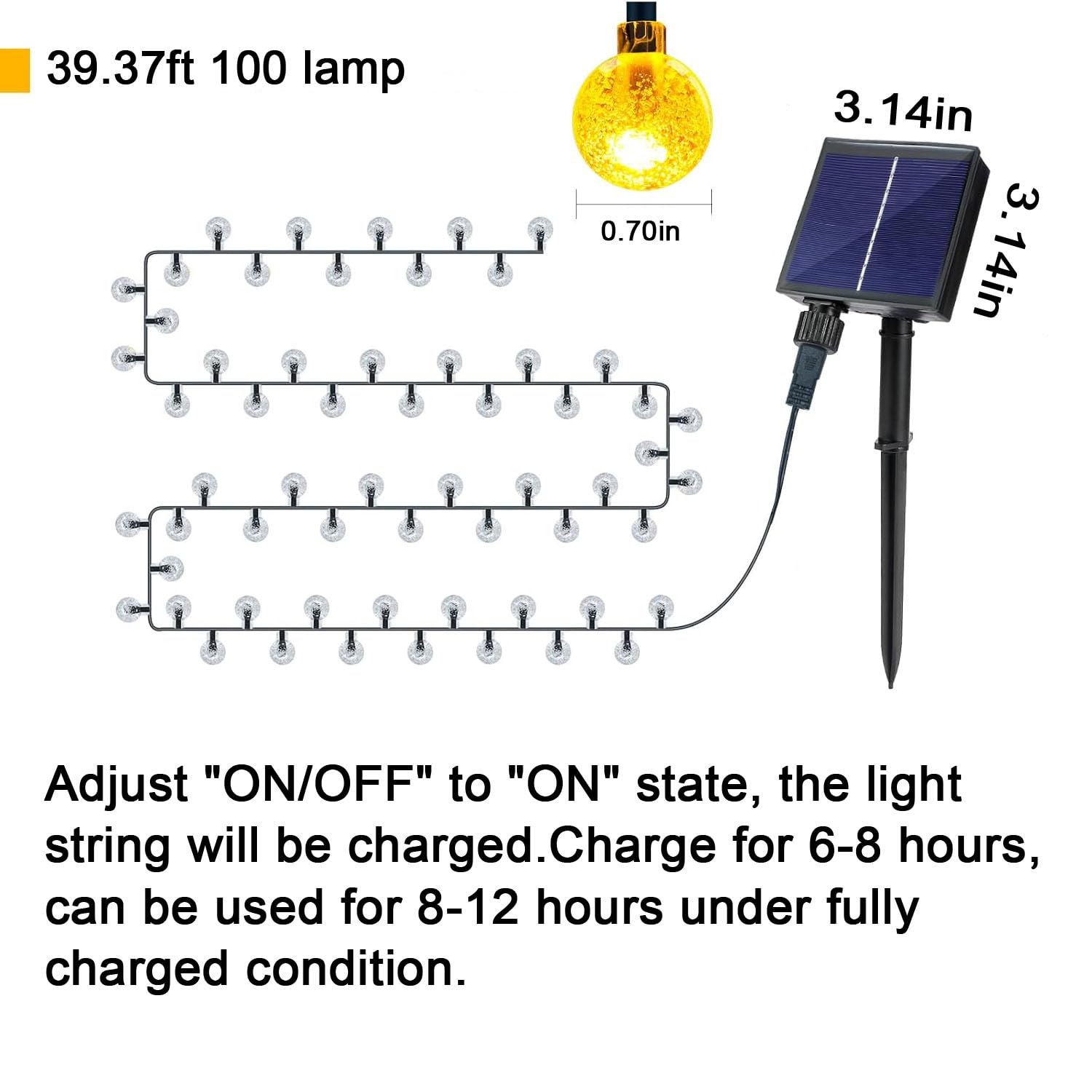 WUBAYI Solar Lights Outdoor Garden,39ft/12m 100pcs LED 8 Modes Solar String Lights Waterproof Powered Decorative for Patio/Garden/Yard/Tree/Home/Party,Warm White - Image 2