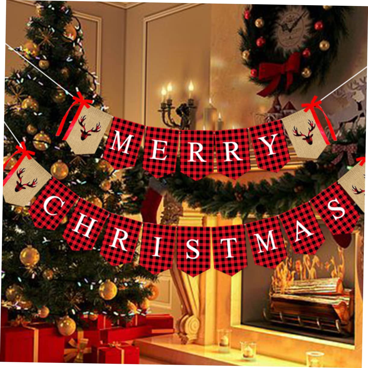 MAGICLULU 2 Set Bandiera Di Natale Banner a Tema Natalizio Bandiera Dell'albero Di Natale Della Stamina Della Festa Di Forniture Per Feste Di Buon Rosso Cotone
