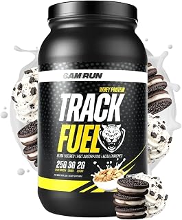 6AM Run Track Fuel Whey Protein Powder - 25 Grams of Protein - Easy Mixing and Great Taste - BCAA Enhanced - 2 Pound (28 Servings (2lbs), Cookies & Cream)
