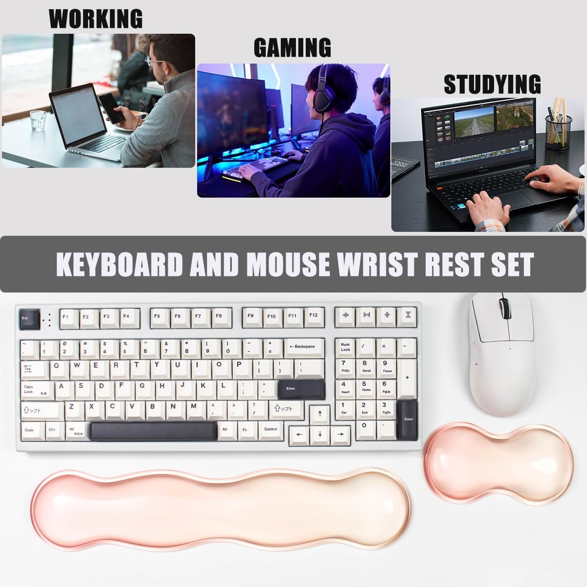 Gel Keyboard and Mouse Wrist Rest Set – Clear Orange Wrist Rest for Computer Keyboard 60%/68%/75%, Keyboard Cushion, Comfort & Support for Typing and Gaming