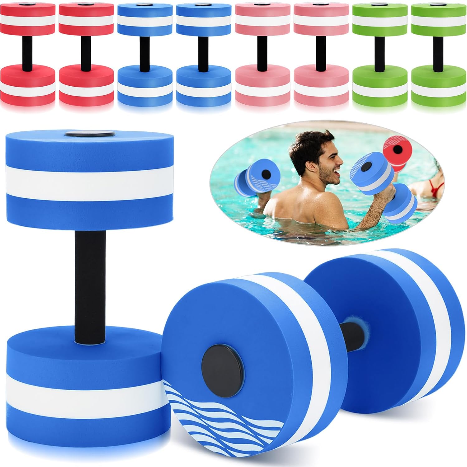 Wettarn Set of 8 Lightweight Aquatic Exercise Dumbells, Aquatic Fitness Barbells for Water Aerobic, Sports Water Weights Pool Exercise Dumbbell Eva-Foam Resistance Aquatic Fitness Barbells Equipment
