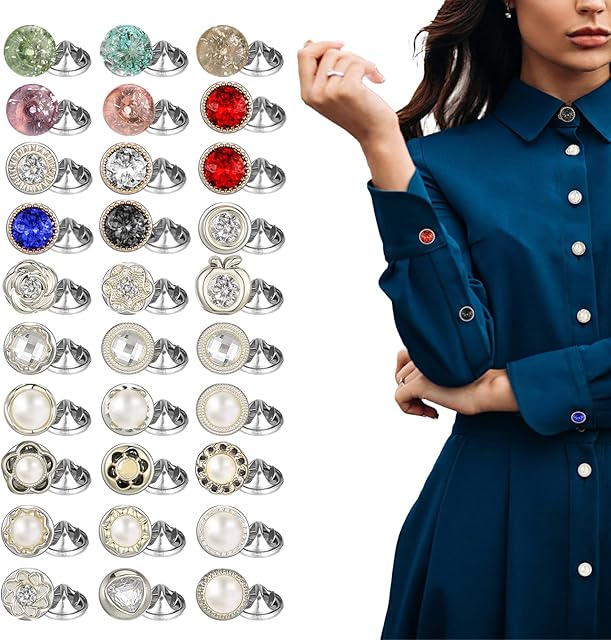Women Shirt Safety Pins Brooch Buttons Exposure Pins Invisible Buttons Women Shirt Brooch Buttons Exposure of Buttons Exposure Buttons for Clothes, Shirt, Skirt Cardigan Decorate Buttons, 30 Pack