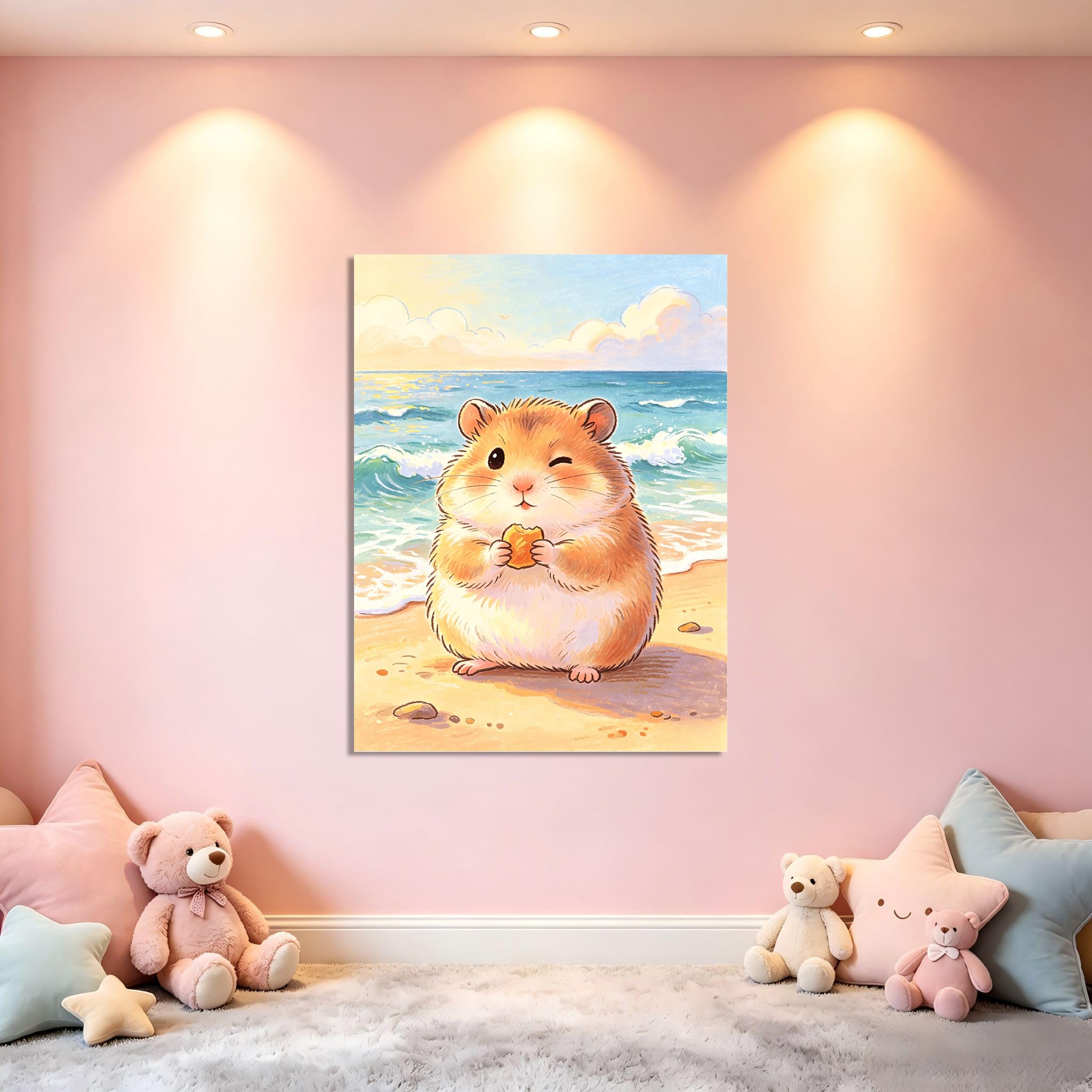 TNGHHSGA Cuentos de Aventuras de Zizi 4Cuadro Infantil de Hámster Adorable, Lienzo Decorativo para Habitación de Bebé, Niños y Sala de Juegos70x91cm Lienzo envuelto
