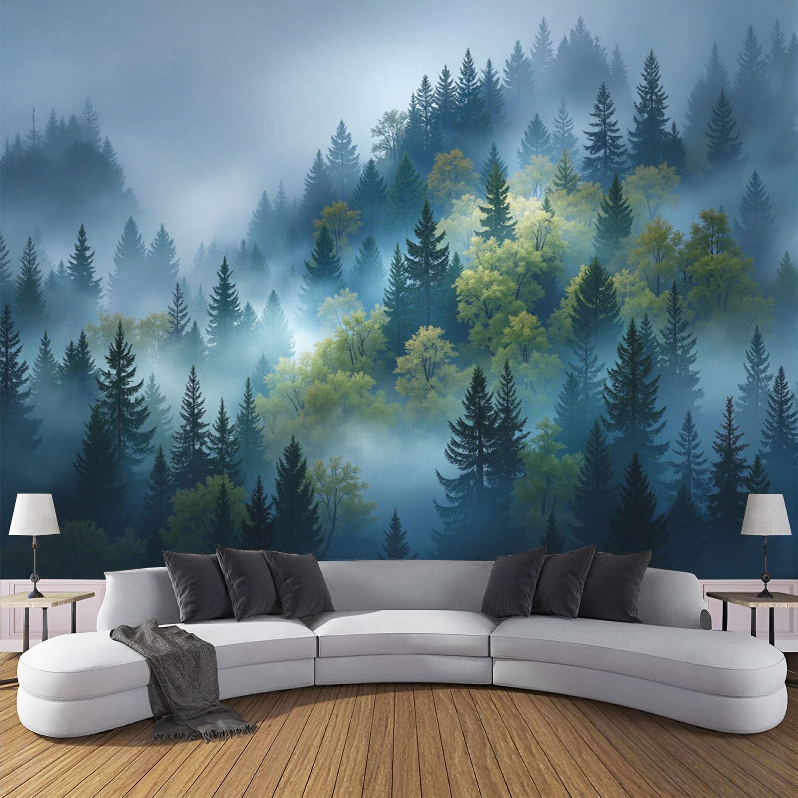 Papier peint panoramique paysage forestier rétro pour grand mur