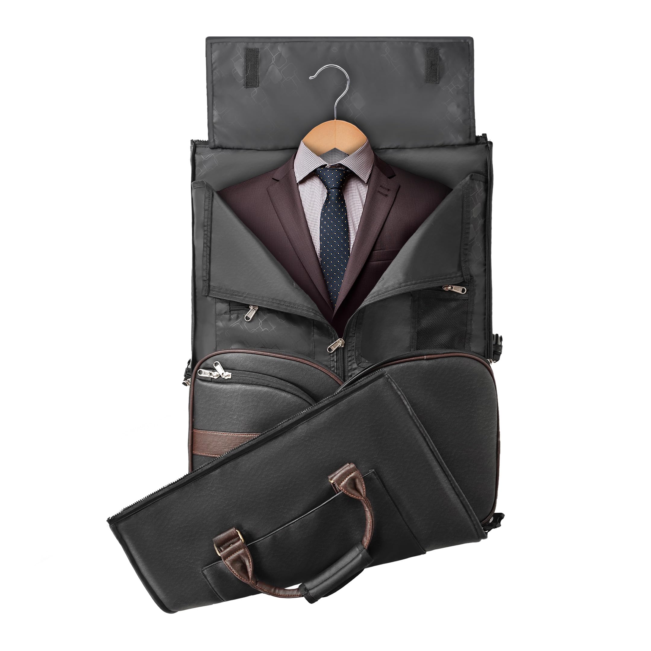 Bayne Convertible Large Size Garment Duffel Bag for Travel, Carry on Garment Duffel Bag for Men and Women - 2 in 1 Hanging Suitcase Suit Travel Bag (Faux Leather, Black)