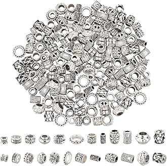 NBEADS 180 Pcs 12 Styles Alloy Hair Beads, 2 Colors Tibetan Style European Butterfly Dreadlock Beads for Hair Braiding, Hole: 3.5~7mm