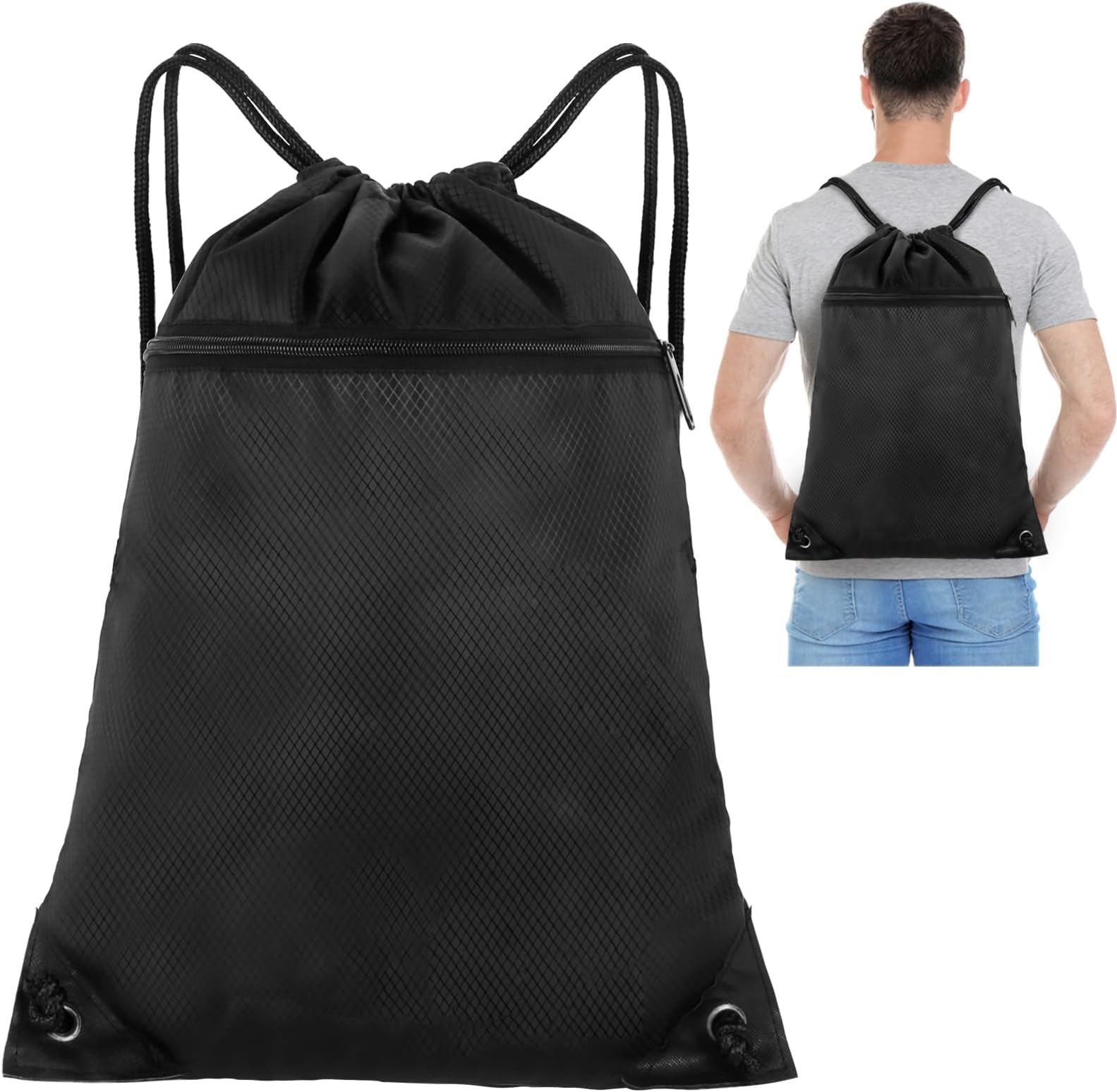 Waterproof Drawstring Bag Large Drawstring Gym Bag Nylon PE Bags Drawstring Bags Swimming Bag Sports Backpack for Men Women to Gym Sports Yoga Travel and Various Activities