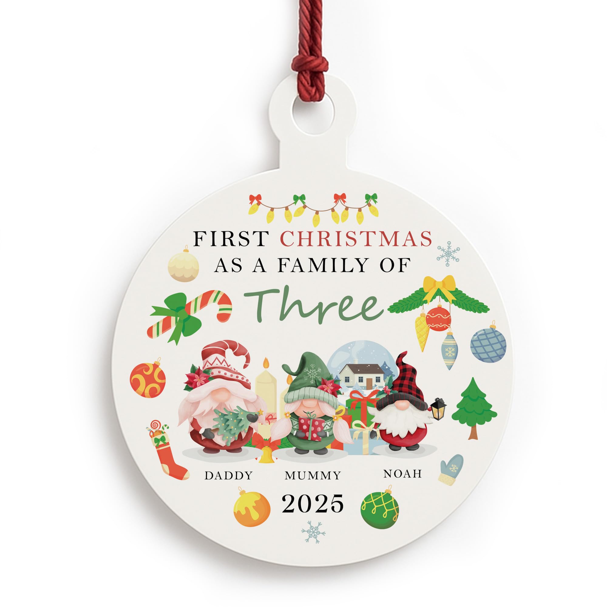 Red Ocean Christmas as a Family of Three Personalised New Baby Family Ornament New Parents Keepsake Baby's 1st Christmas Tree Decoration