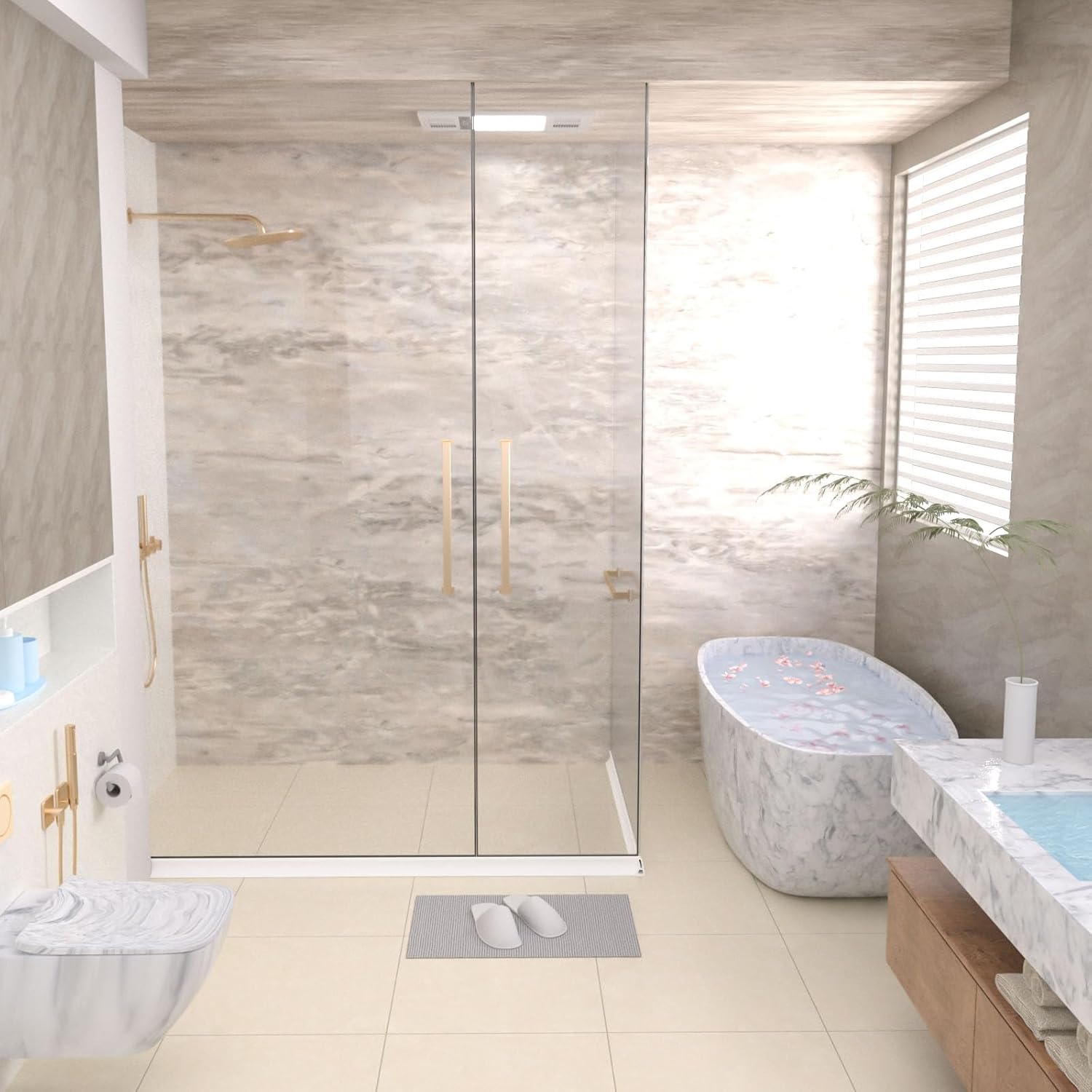 Duzzy 118 Inch Collapsible Shower Threshold Water Dam, Shower Dam Strip Water Stopper, Ideal for Wheelchair Accessible, Suitable for ADA Handicap Showers Bathroom