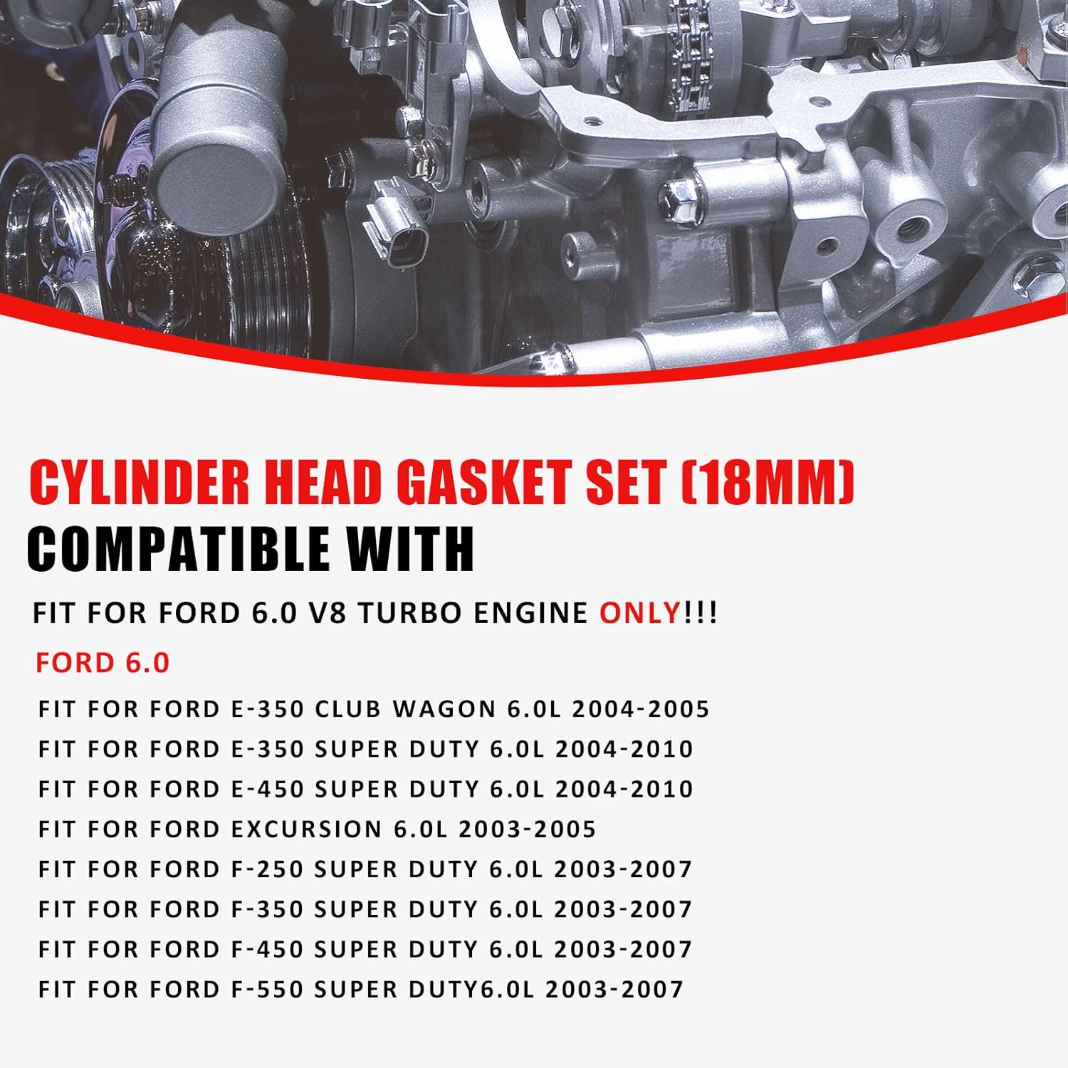Cylinder Head Gasket Set (18mm) Fit for Ford F250 F350 F450 F550 E350 E450 Super Duty 6.0L 2003-2010 HSU26734 26374PT CS26374 ES72229