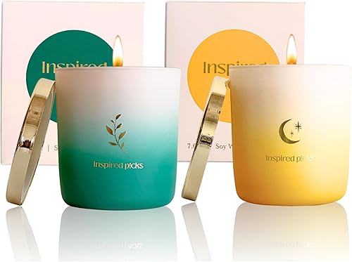 Uplift Spirits - Juego de 2 velas de regalo - Hoja de oro verde, salvia de madera y sal marina y luna de oro amarillo, pomelo y almizcle