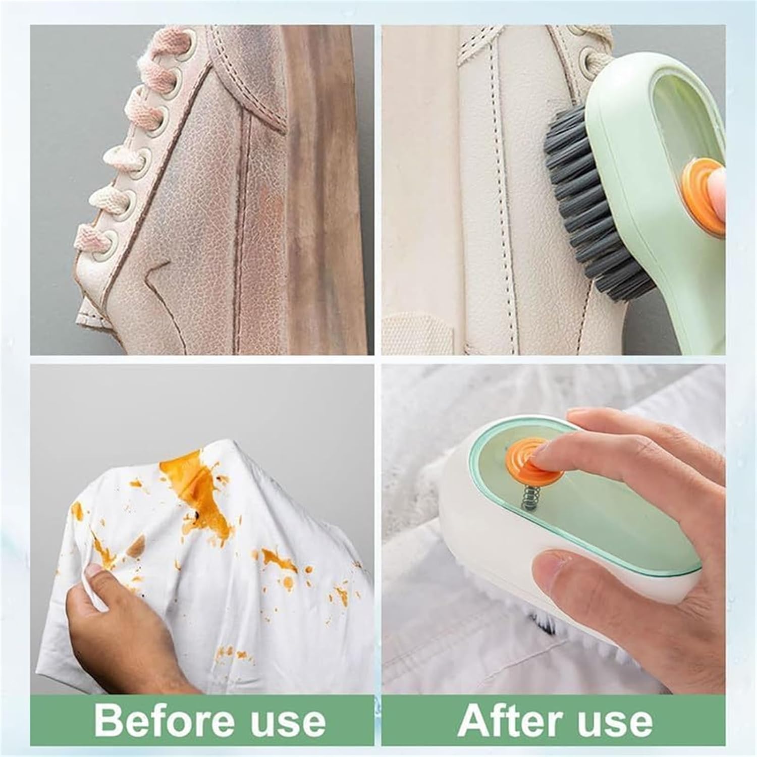 Liquid Shoe Brush Multifunctional,Scrub Brushes for Cleaning Automatic Liquid Adding Laundry Brush for Washing Shoes Clothes Cleaner Tool Long Handle Soap Brush with Hook (Green, 1 PC)