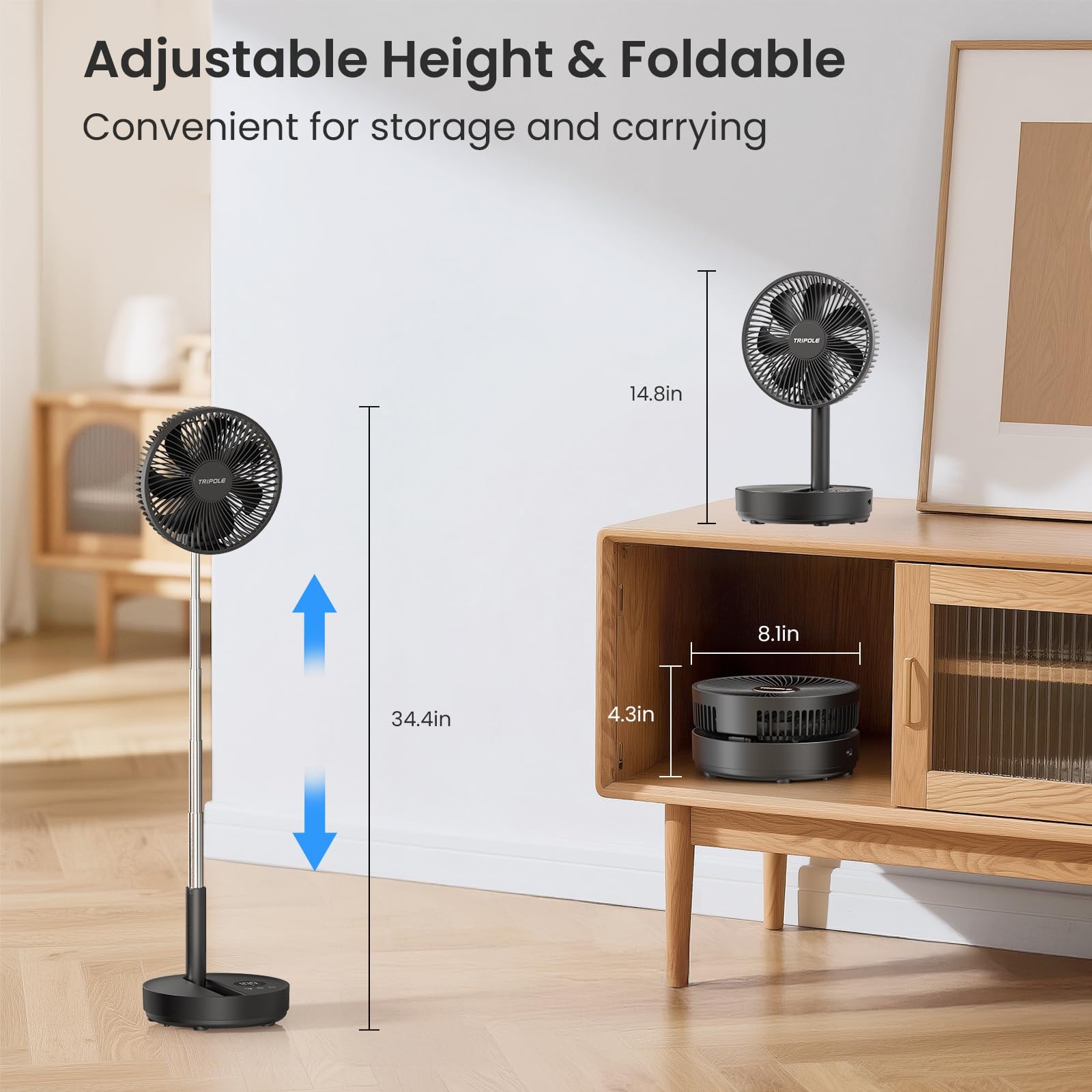Ventilador de pie portátil, ventilador oscilante recargable de 8000 mAh con control remoto, ventilador de pie silencioso con temporizador de 1 a 8 horas, ventiladores de escritorio plegables 6
