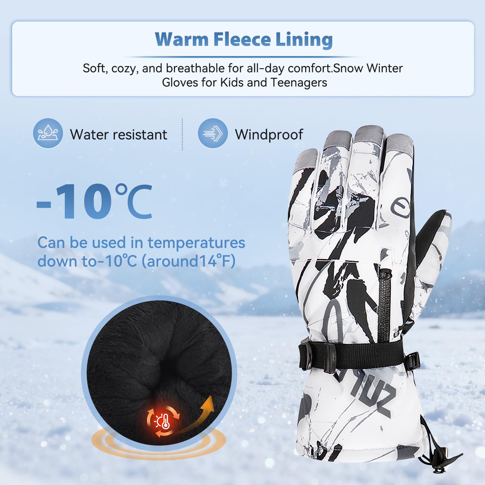 Dziecięce rękawice zimowe wodoodporne z kieszenią na zamek błyskawiczny rękawice narciarskie chłopcy dziewczęta maluch wiatroszczelne rękawiczki snowboardowe z ekranem dotykowym