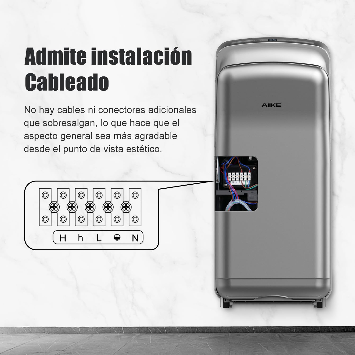 AIKE AK2005H Secamanos Eléctrico con Filtro Hepa, Secador de Manos Comercial Profesional, con Sensor, Apariencia Clásica, Secado en 7-10 Segundos, 1750-2050 W