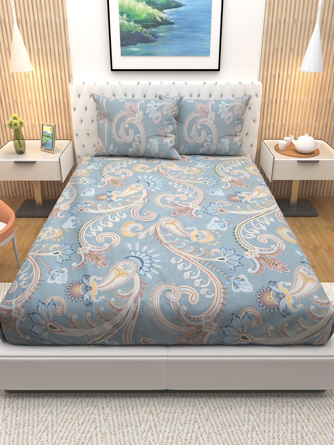 Athom Living Premium CottonDouble Bedsheets,Multicolour Printed Pack of 2 with 4 Matching Pillow Cover Sets-picture-29
