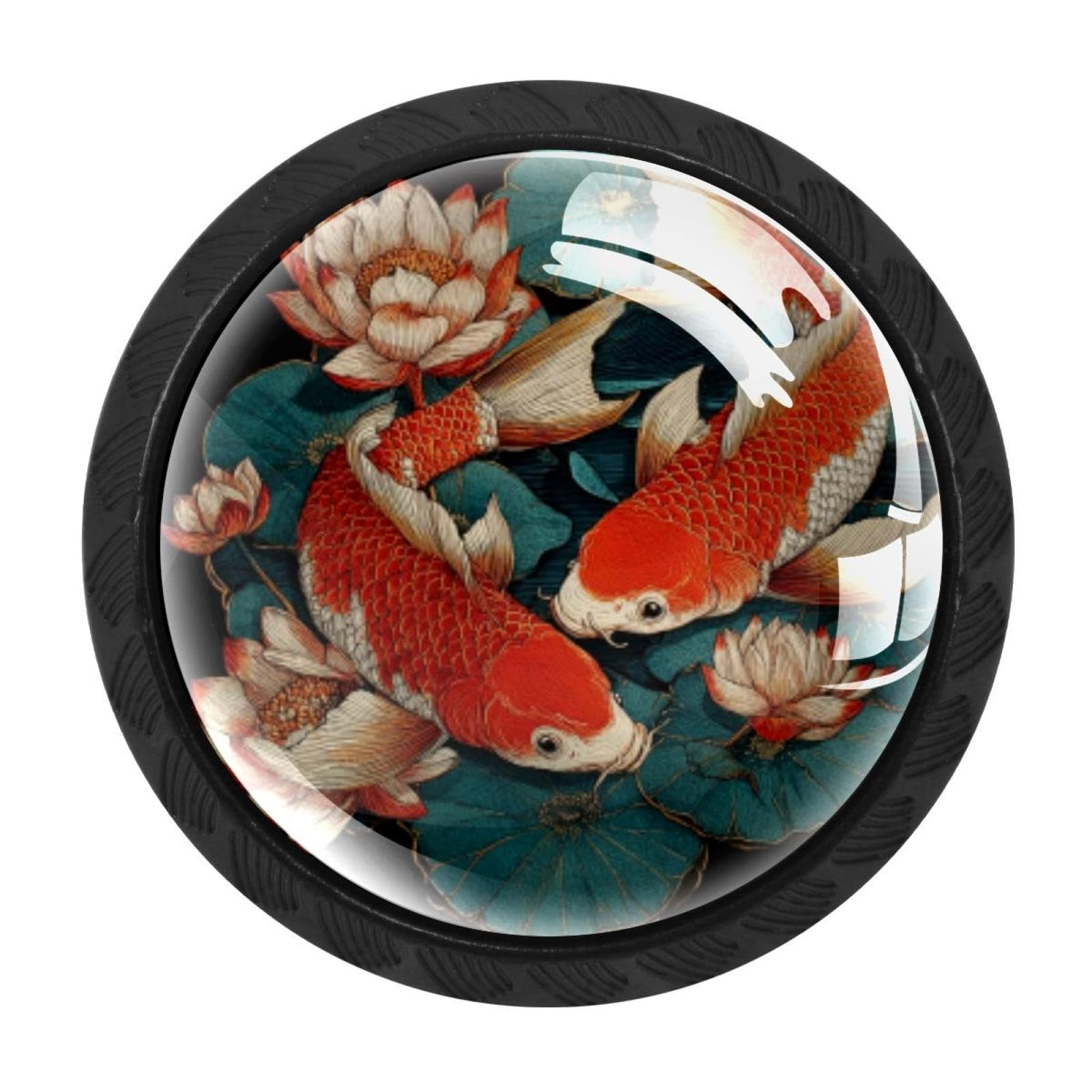 CHENZZZZ 4 Pieces Japanese Koi Fish Lotus Drawer Knobs, 35mm Black Cabinet Knobs, Drawer Pulls and Knobs, Dresser Drawer Knobs, Cabinet Hardware Kitchen Cabinet Knobs