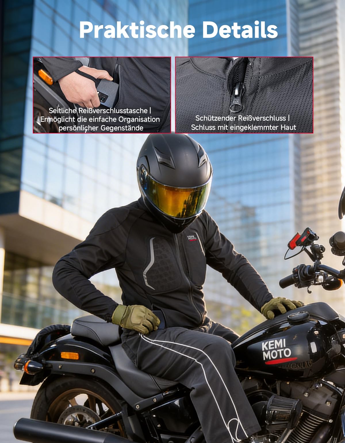 KEMIMOTO Chaqueta Moto Hombre con Protectores Certificados Extraíbles Transpirable Verano
