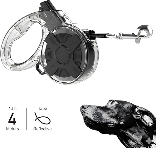 Miniatura 5 de Correa retráctil para perro de 16 pies sin enredos con freno con una sola mano, cinta de nailon fuerte y carcasa transparente para perros pequeños y