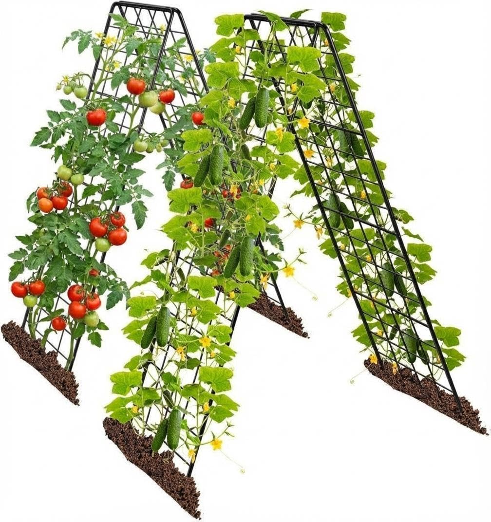Rankgitter für Tomaten & Gurken, 2 Stück 100cm-Metall Pflanzenständer Rankhilfe Set, A-Form Gitterspalier für Kletterpflanzen, Gemüse & Obst