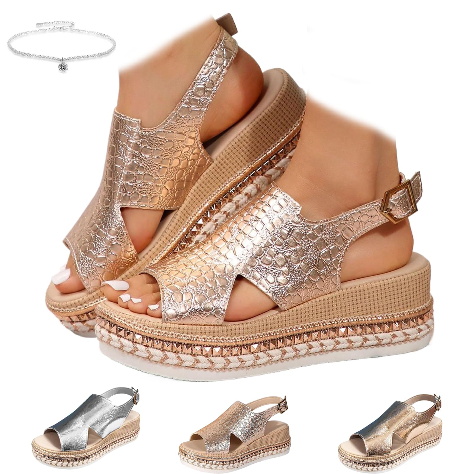 Sandalias ortopédicas de plataforma de verano para mujer, puntera abierta, suela gruesa, calzado de moda, ajuste ancho, sandalias para caminar con correa ajustable al tobillo