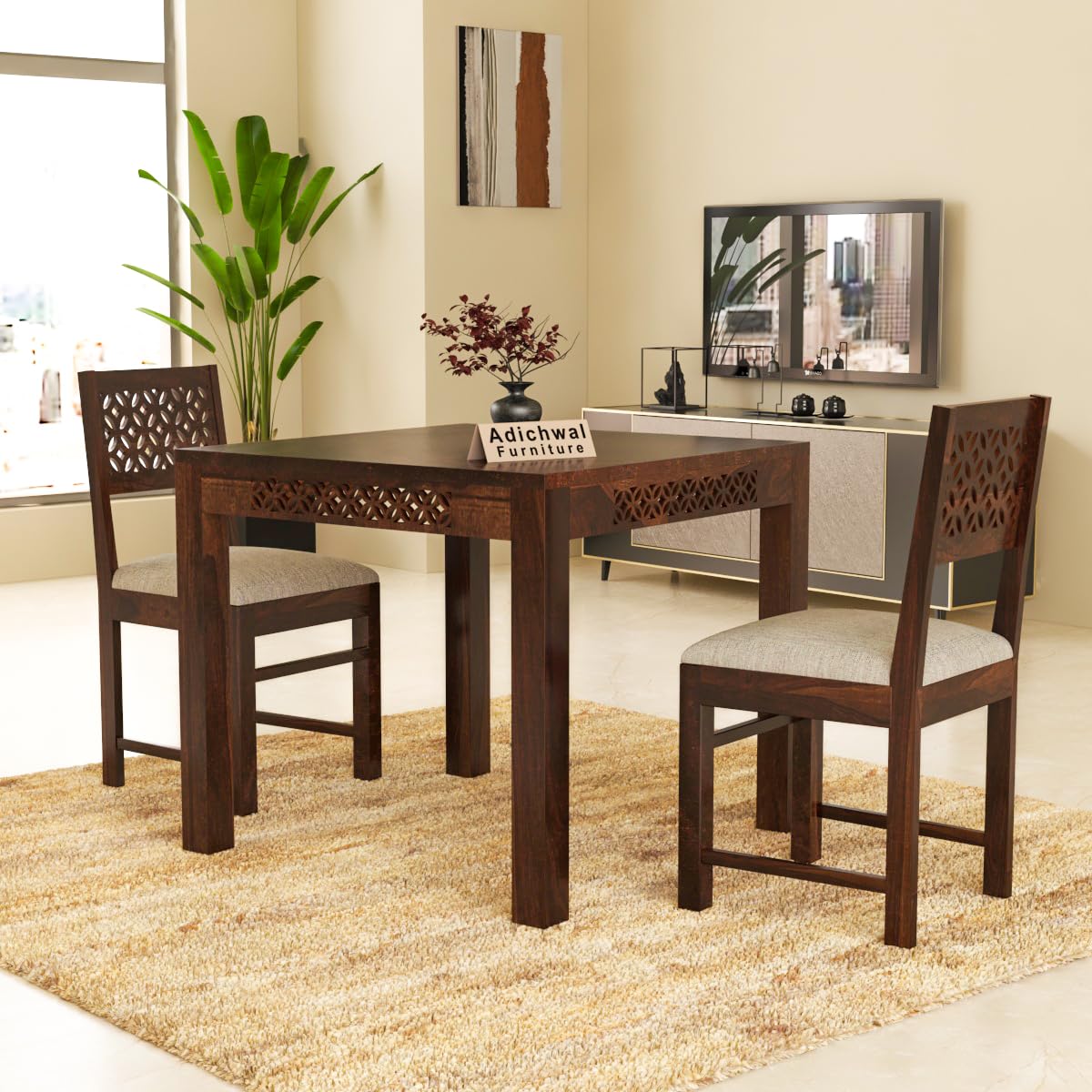 Adichwal Furniture Solid Sheesham Wood 2 Seater Dining Table Set with Cushioned Chairs for Dining Room | Living Room | Home & Office | Hotels Restaurant & Cafe (2 Seater, Walnut A) (B0CK86VP2S) Amazon Price History, Amazon Price Tracker