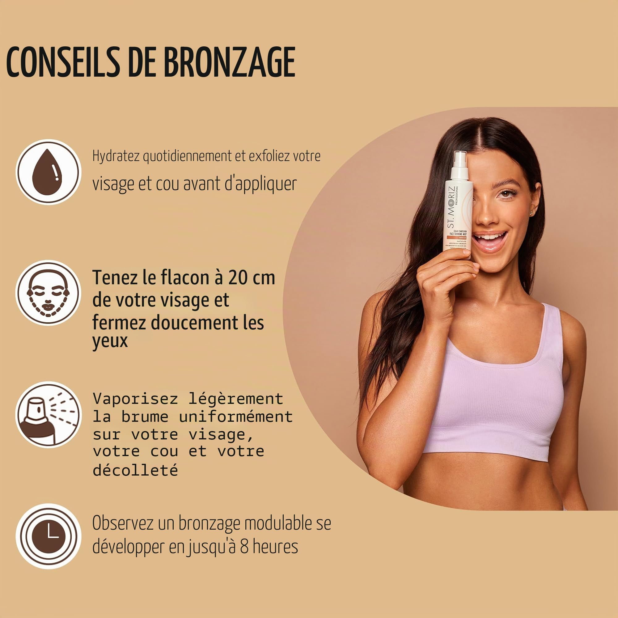 St Moriz Brume bronzante professionnelle pour le visage | Faux spray bronzant à séchage rapide | Avec acide salicylique pour aider à prévenir les éruptions cutanées | Doux pour la peau | Brillance