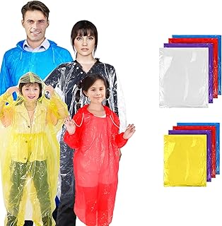 BFONS 8Pack Rain Ponchos for Adults and Children，Emergency Disposable Raincoat for Men Women Child，6 Colors Rain Ponchos w...