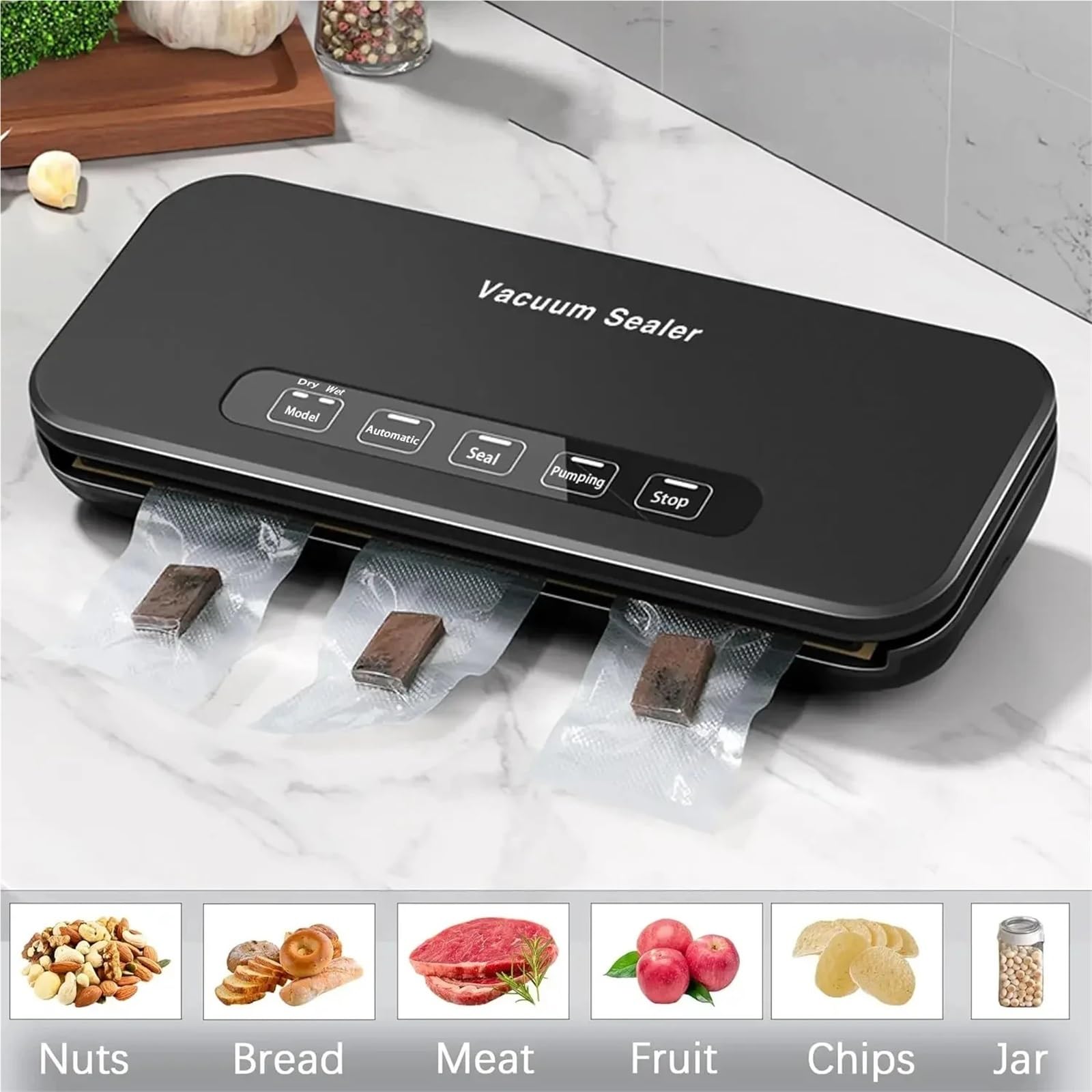 Selladora al vacío, Máquina Selladora Al Vacío Seca/húmeda Con Bolsa De Aire Almacenamiento Para Alimentos Y Kit Inicio,para conservar carne, pescado, frutas y verduras