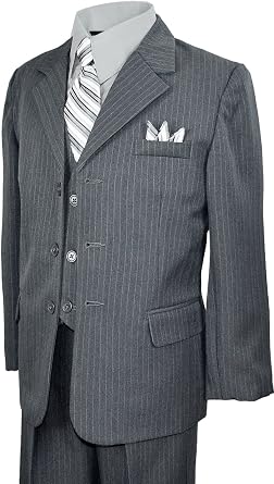Black n Bianco Little Boys Pinstripe Suit Outfit with Three Buttons