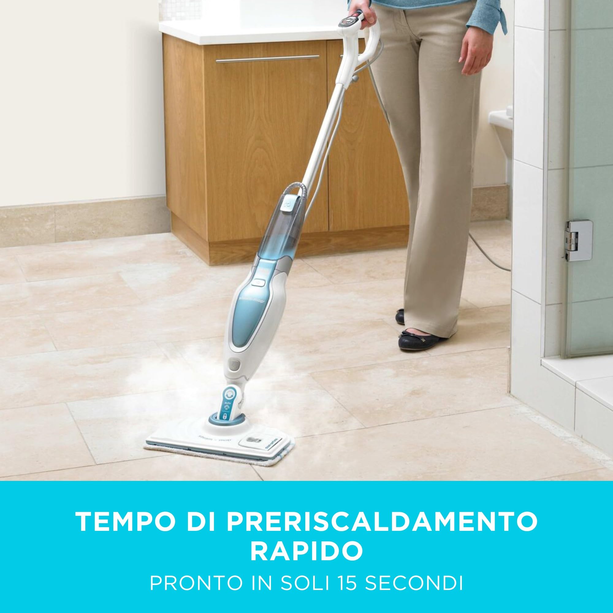 BLACK+DECKER FSM1630-QS Lavapavimenti a vapore STEAM-MOP Deluxe con Minitesta Triangolare Lift&Reach, 1600 W, Serbatoio 460ml