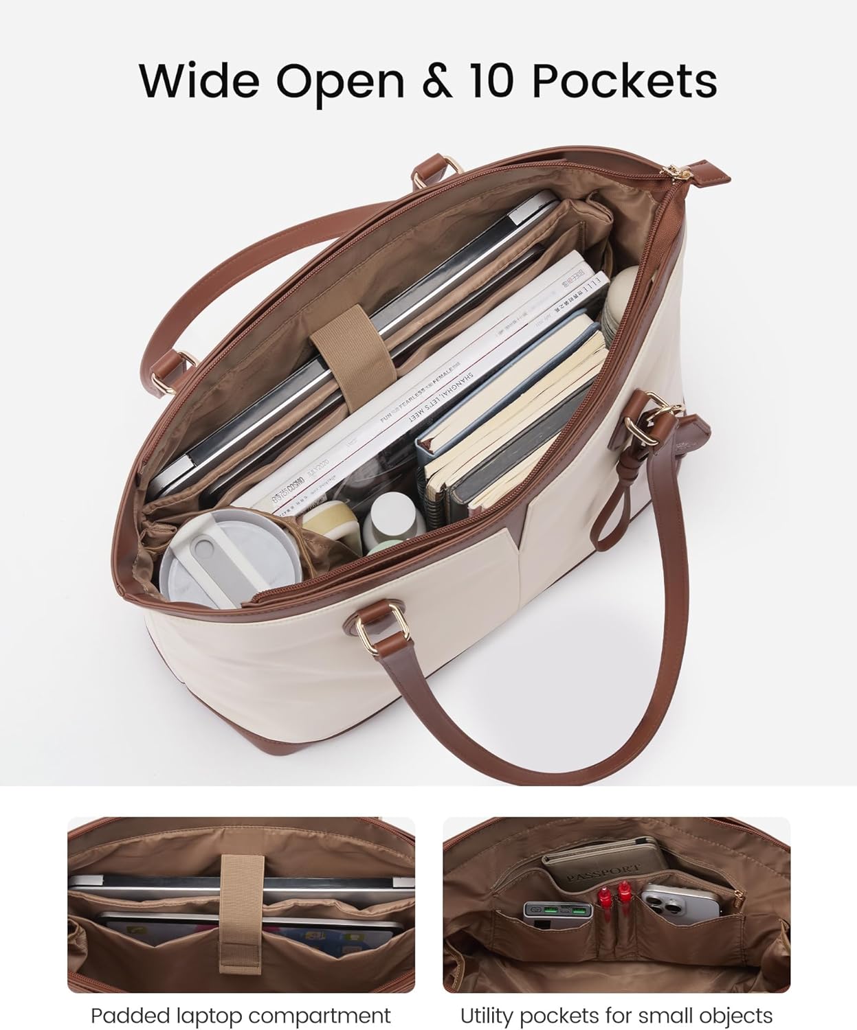 LOVEVOOK Laptop Tote Bag for Women, Lightweight Waterproof Work Tote with Cup Holder, Large Computer Handbag Purse Briefcase - Image 3