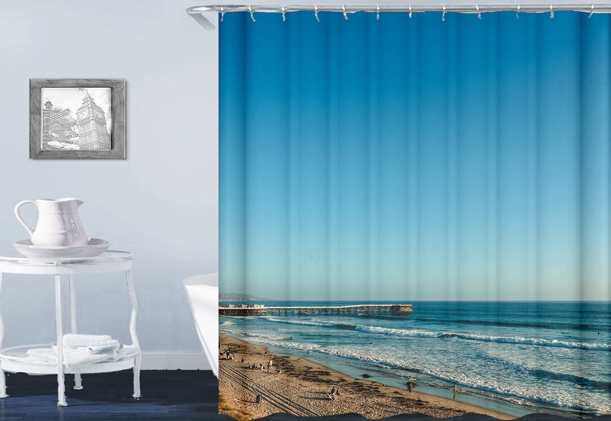 Rideau de douche polyester KnSam en tissu premium imprimé mer