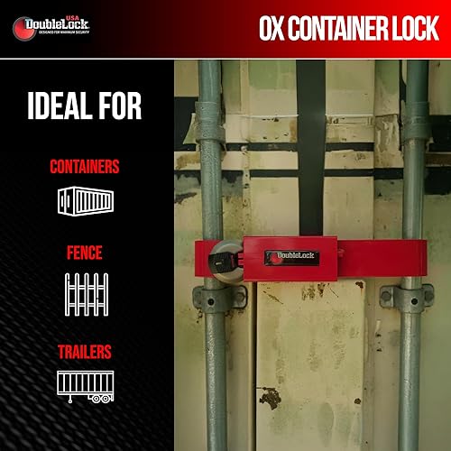 Miniatura 3 de DoubleLock OX Jr. - Cerradura de contenedor roja con candado de disco (expandible), bloqueo de barra de tensión de resorte para contenedores,