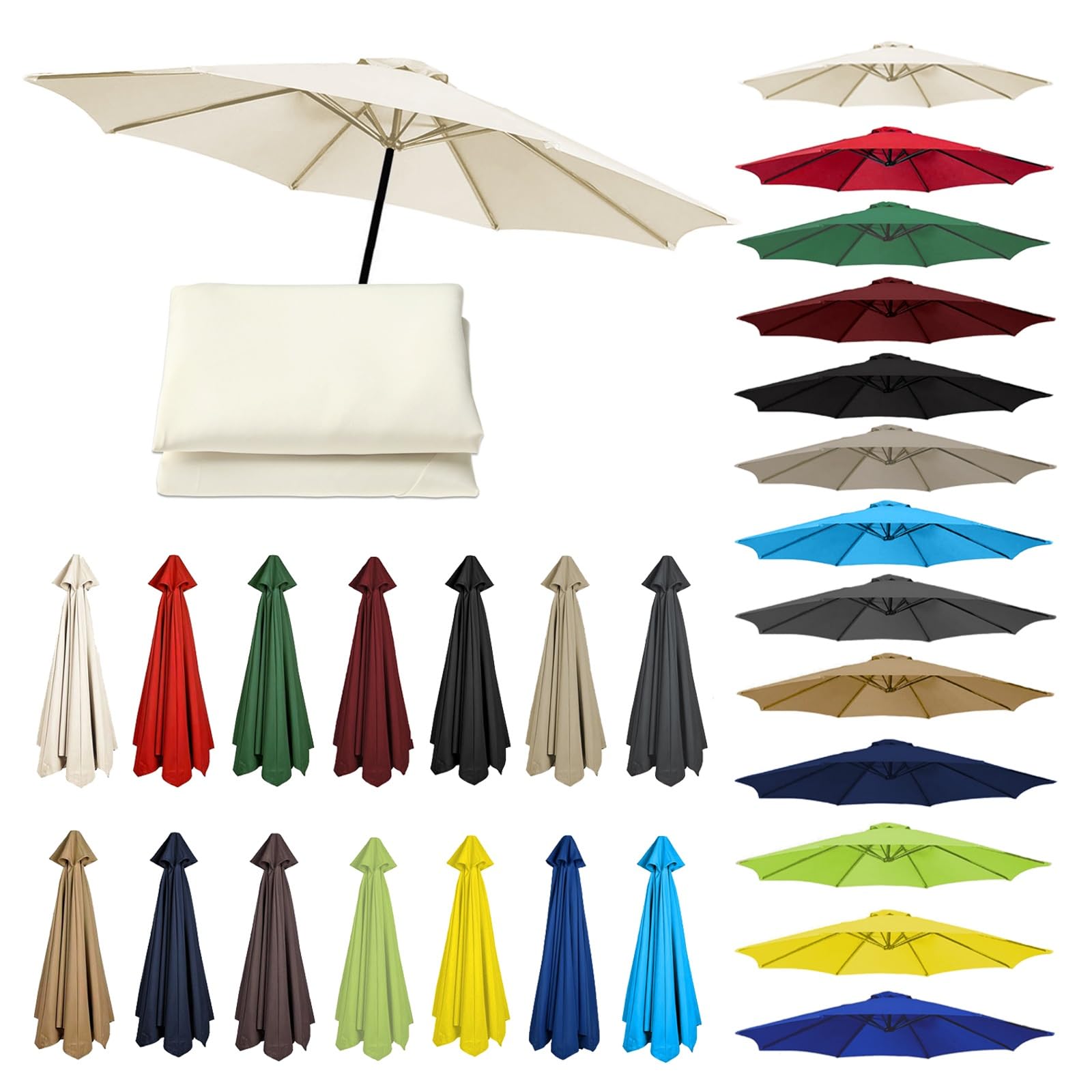 Sun Umbrella Replacement Cloth UV Protective/Waterproof Patio Umbrella Replacement Canopy For 200CM-6 Arms 270CM-6 Arms 270CM-8 Arms 300CM-6 Arms 300CM-8 Arms(Color:White,Size:6 ribs-2m(6.5ft))