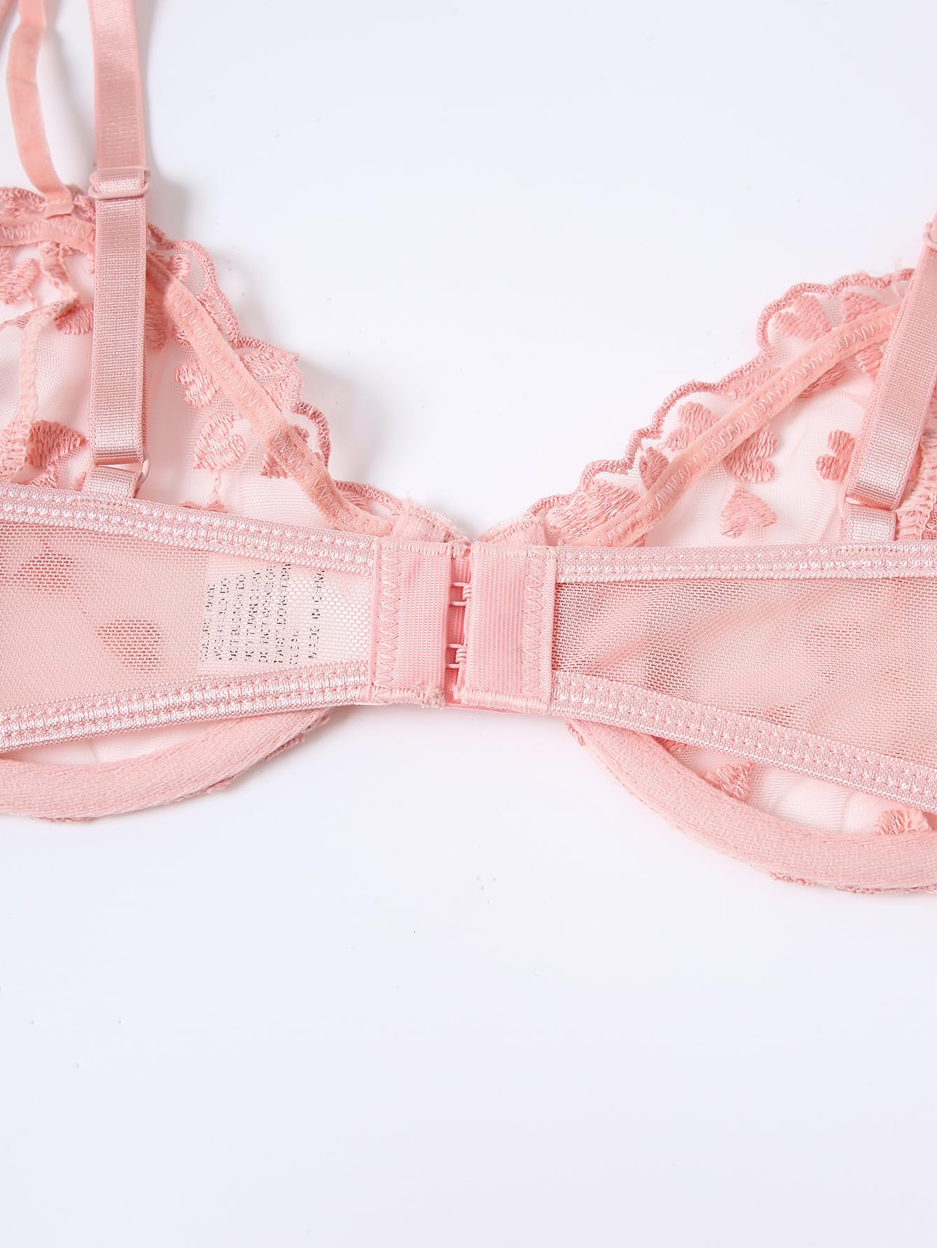 Conjunto de lencería Sexy de 2 Piezas para Mujer con Bordado Floral de corazón, Sujetador con Aros de Media Copa y Tanga, Sujetador Transparente de Malla para Mujer, Tanga a Juego, Bragas, Conjuntos