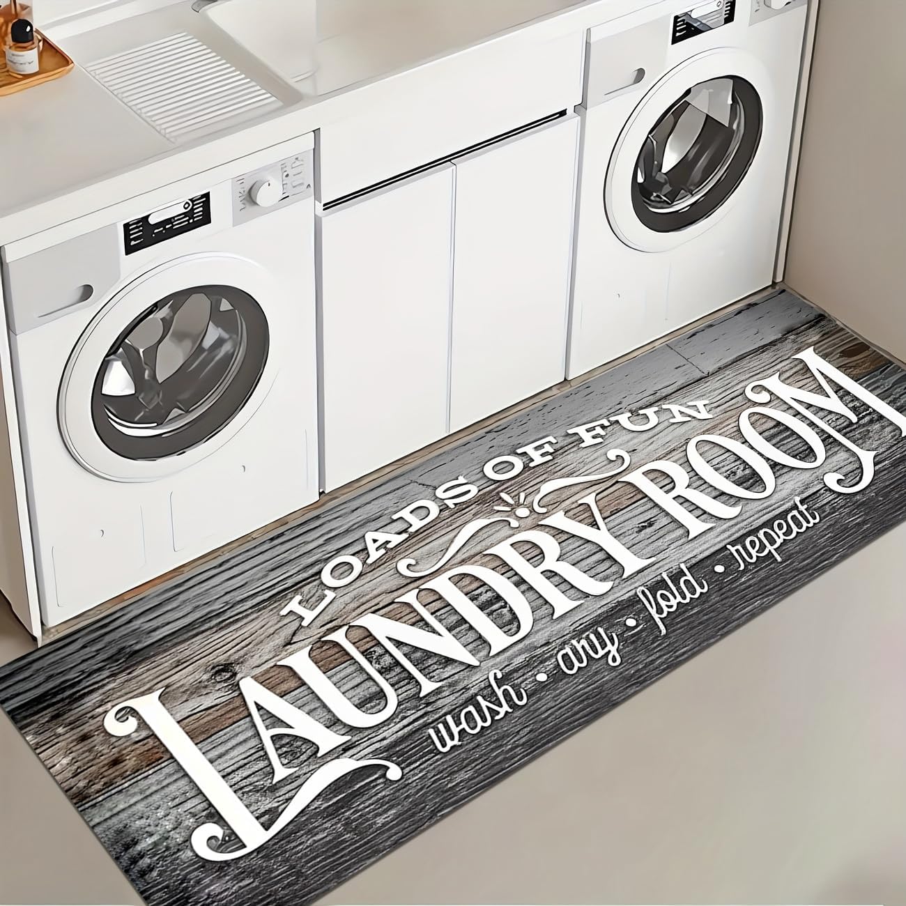 Laundry Room Rug Runner 20"X59" Brown Wood Non Slip Laundry Rugs and Mats for Laundry Room Decor Washable Runner Rugs for Farmhouse Kitchen Floor Laundry Bathroom Entryway Area Rugs