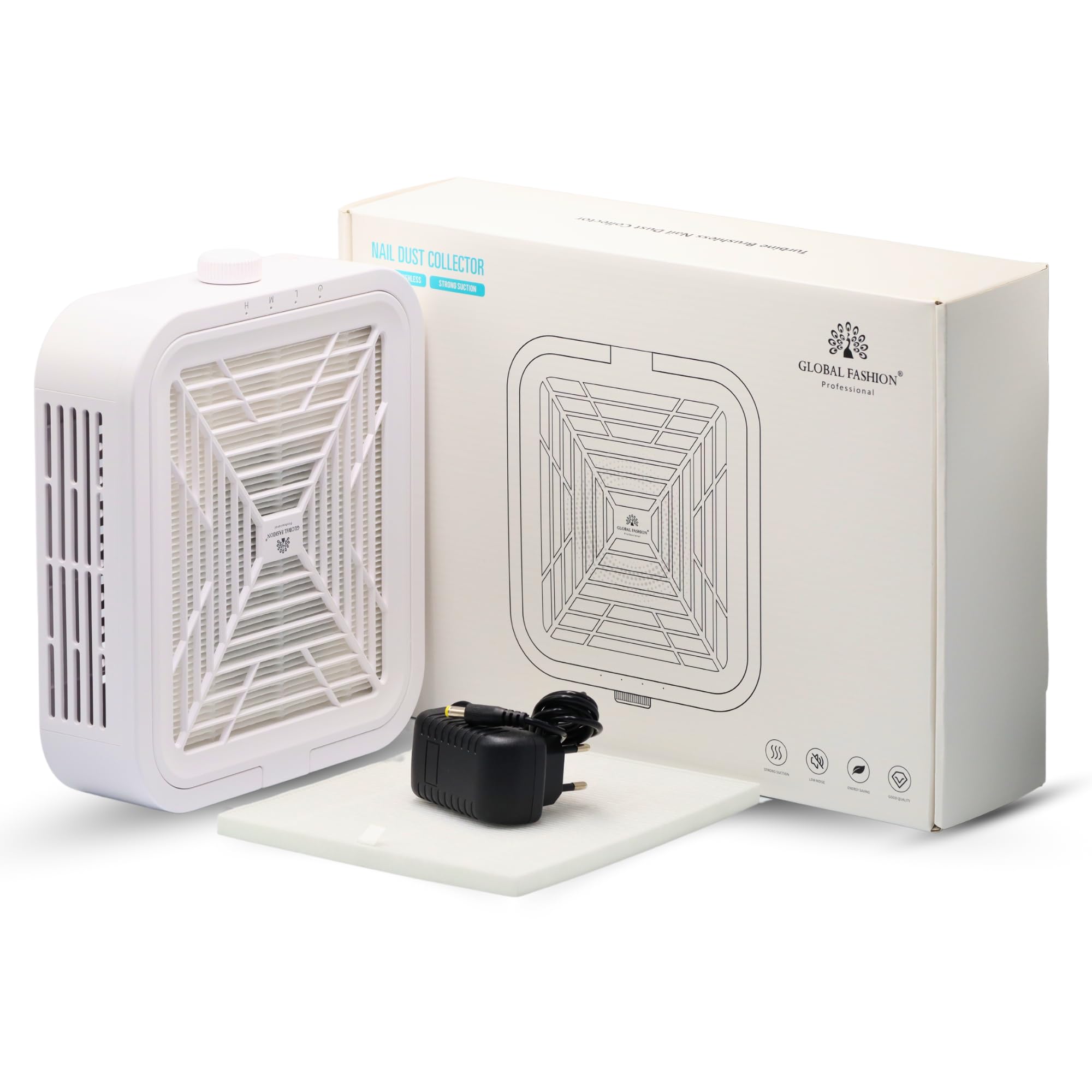 Global Fashion Turbine Brushless Nail Dust Collector – Powerful 12W Motor, Super Suction, Low Noise Operation (Below 50dB), Compact & Portable Design, Energy Saving & CE/RoHS Certified, GF007