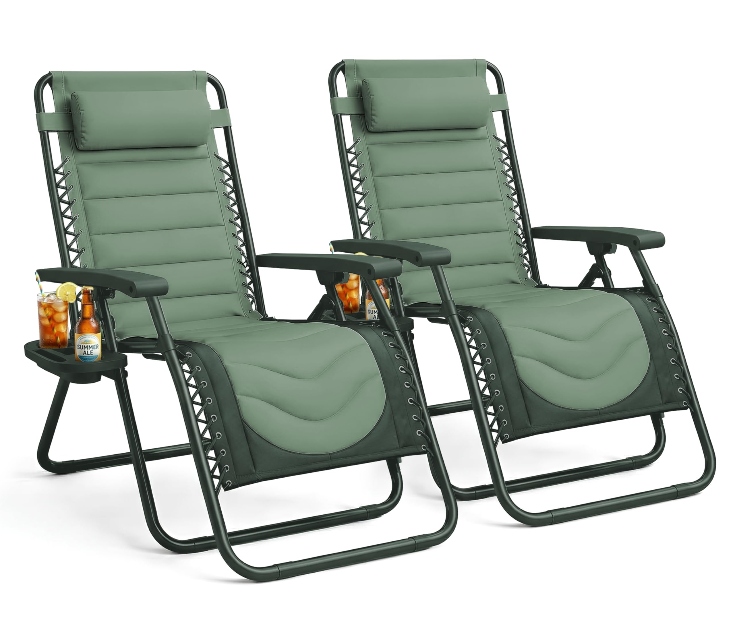KEPLIN Set of 2 XXL Premium Heavy Duty Padded Two Tone Zero Gravity Chairs - Luxurious Garden Recliners, Adjustable Headrest, Cup & Phone Holder, Foldable, Patio Sun Loungers - 150kg Weight Capacity — view 25