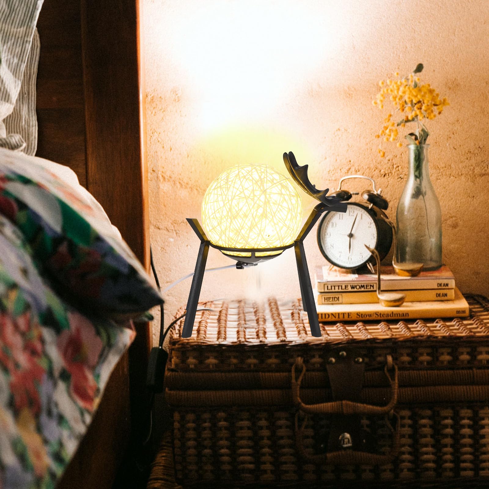 Homoyoyo Lampada da Tavolo LED USB Luce Notturna a Sfera di Rattan Regolabile Decorazione Luminosa per Camera da Letto e Soggiorno Luce Notturna Creativa per Ambienti Domestici