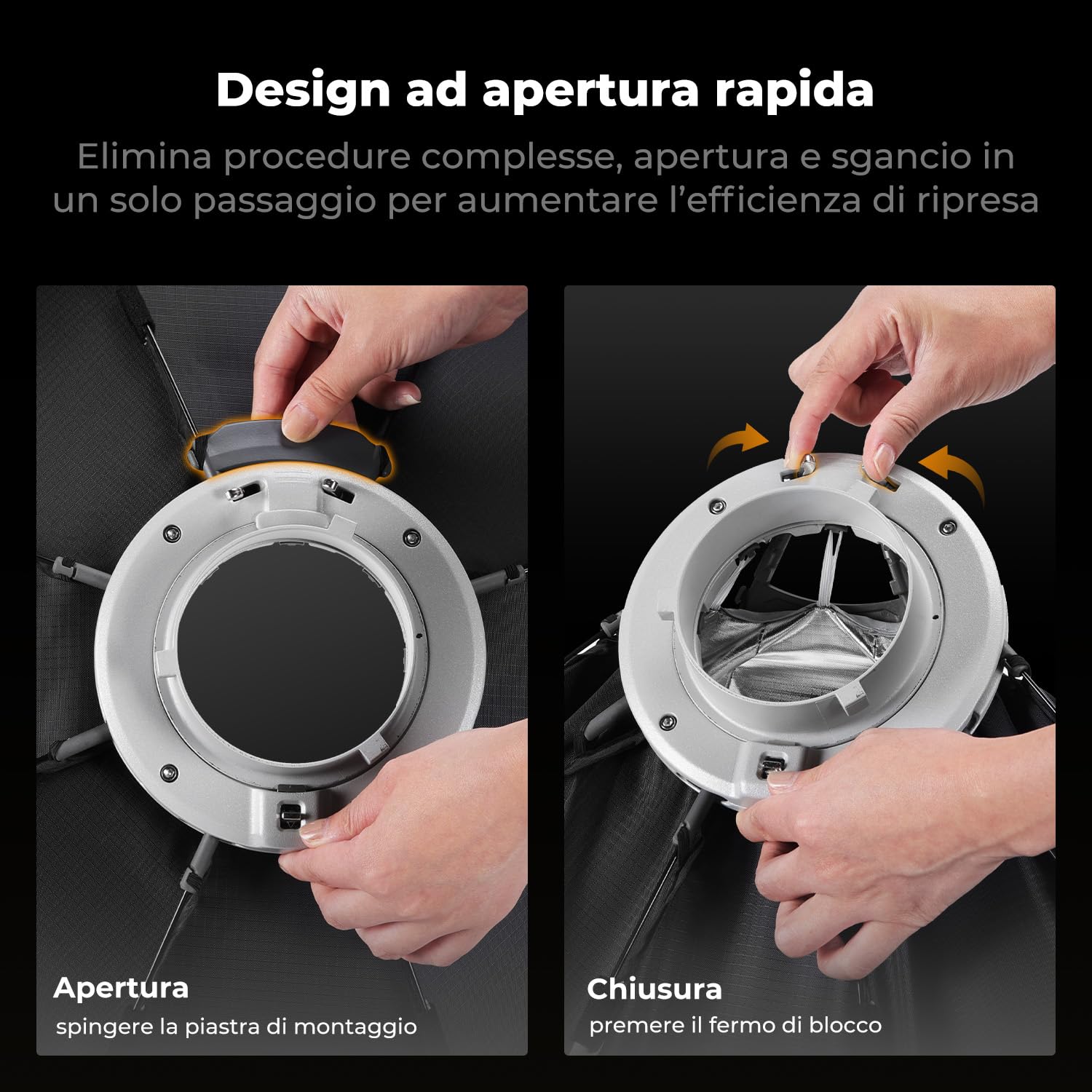 K&F CONCEPT 60cm/26''Rapido Sgancio Softbox con Griglia+Giffusore+Borsa | Attacco Bowens, compatibile con luci COB ideale per ritratti, matrimoni, riprese video e streaming live,LK07